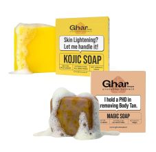 Ghar Soaps Magic Sandalwood & Saffron + Kojic Acid 2% Soap Combo | DeTan, Brightening & Pigmentation Care 100 gm * 2